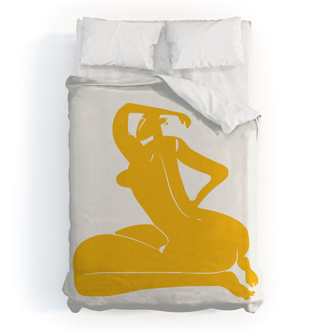Little Dean Curvy nude in yellow Duvet Cover