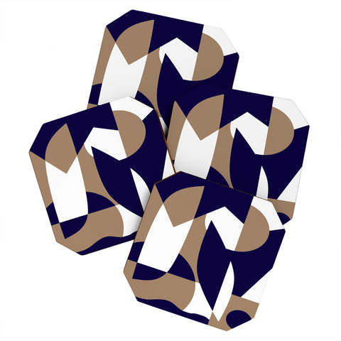 Little Dean Geometric pattern in navy Coaster Set
