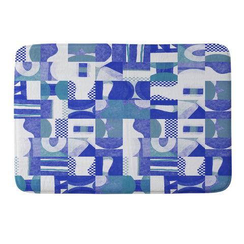Little Dean Geometrical collage in blue shades Memory Foam Bath Mat