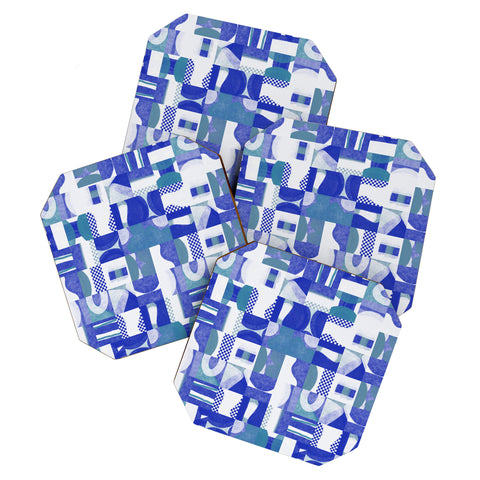 Little Dean Geometrical collage in blue shades Coaster Set