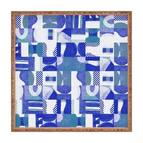 Little Dean Geometrical collage in blue shades Square Tray