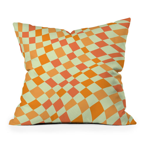 Little Dean Green and orange checkers Outdoor Throw Pillow