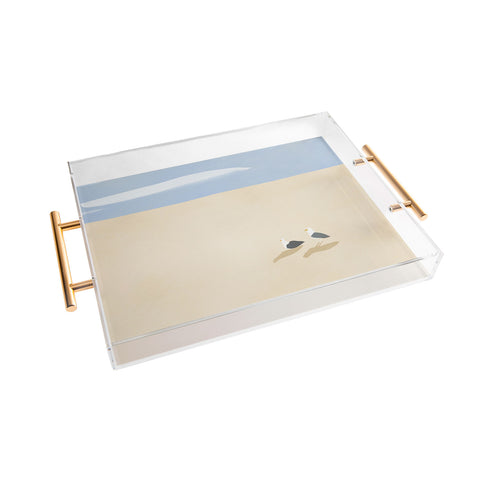 Little Dean Minimal sand beach with seagull Acrylic Tray