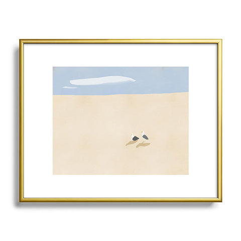 Little Dean Minimal sand beach with seagull Metal Framed Art Print