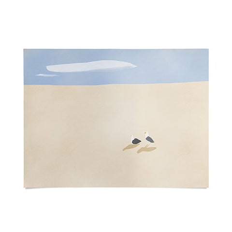 Little Dean Minimal sand beach with seagull Poster