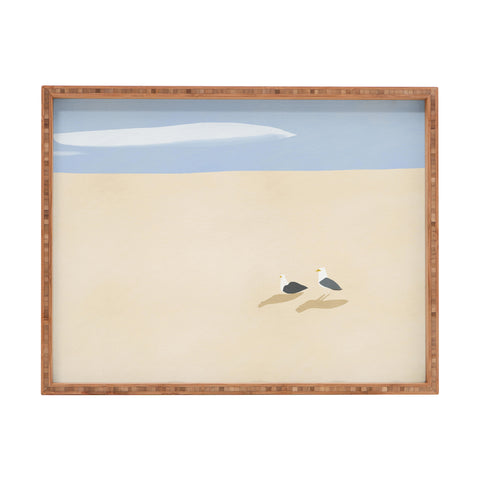 Little Dean Minimal sand beach with seagull Rectangular Tray