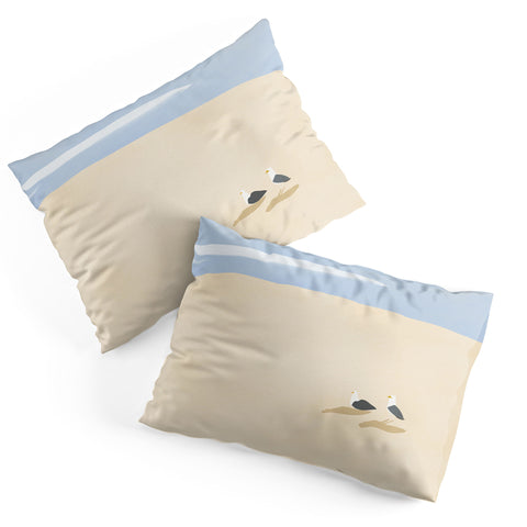 Little Dean Minimal sand beach with seagull Pillow Shams