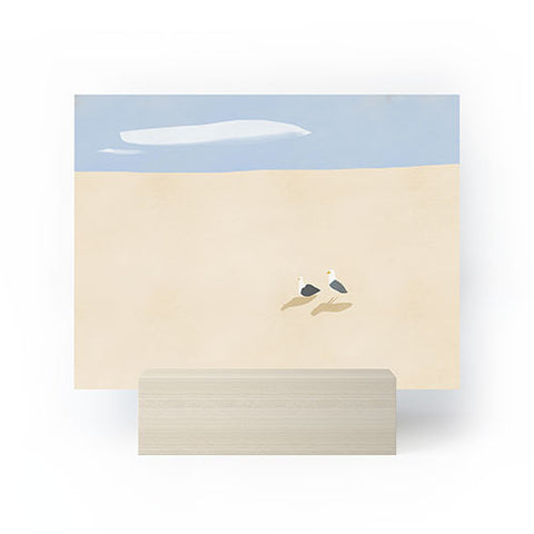 Little Dean Minimal sand beach with seagull Mini Art Print