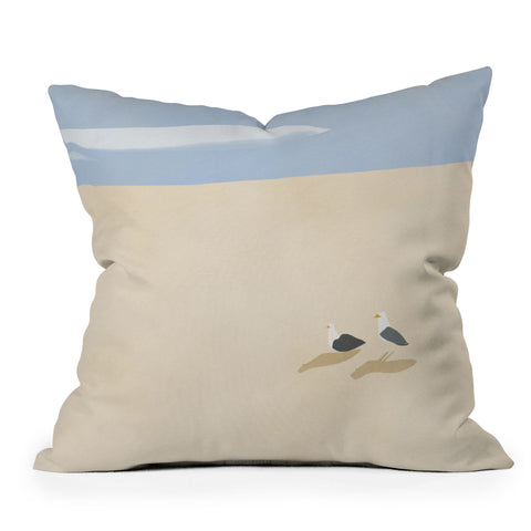 Little Dean Minimal sand beach with seagull Outdoor Throw Pillow