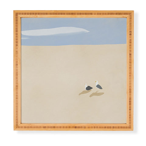 Little Dean Minimal sand beach with seagull Framed Wall Art