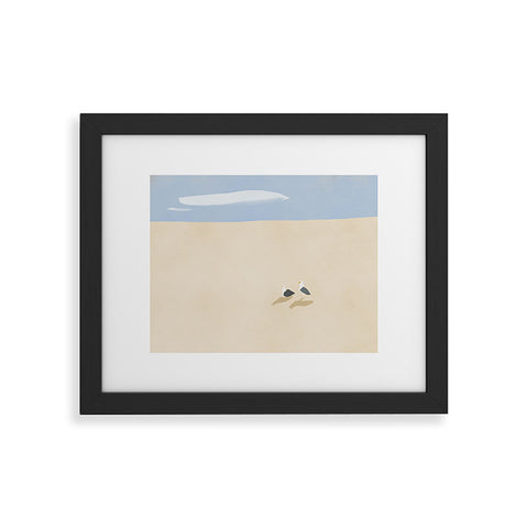 Little Dean Minimal sand beach with seagull Framed Art Print