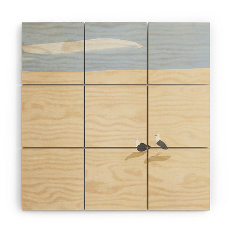 Little Dean Minimal sand beach with seagull Wood Wall Mural