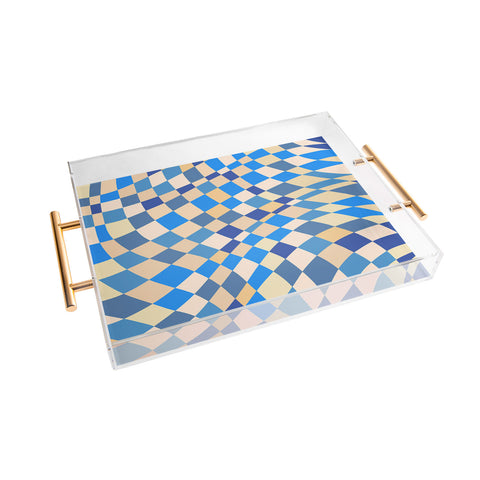 Little Dean Retro blue checkered pattern Acrylic Tray