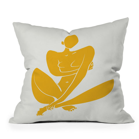 Little Dean Sitting nude in yellow modern Outdoor Throw Pillow
