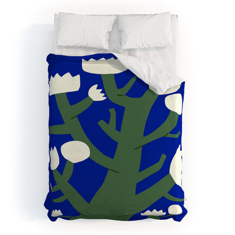 Little Dean White flower in blue Duvet Cover