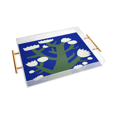 Little Dean White flower in blue Acrylic Tray