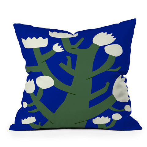 Little Dean White flower in blue Outdoor Throw Pillow
