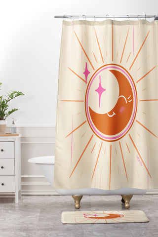 Little Om Celestial Moon cream Shower Curtain And Mat