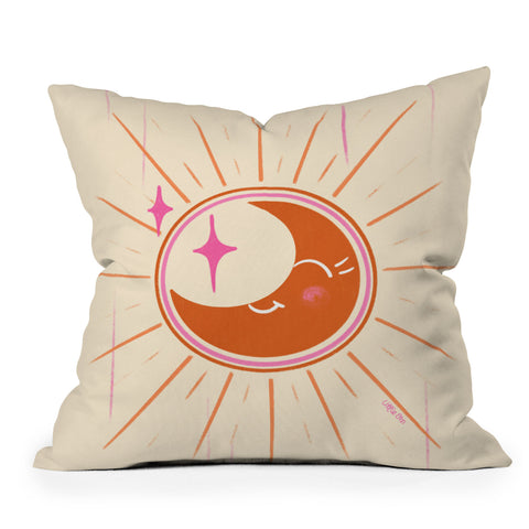 Little Om Celestial Moon cream Outdoor Throw Pillow