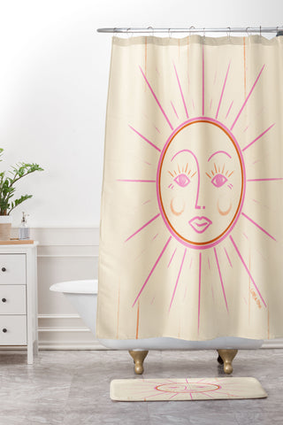 Little Om Celestial Sun cream Shower Curtain And Mat