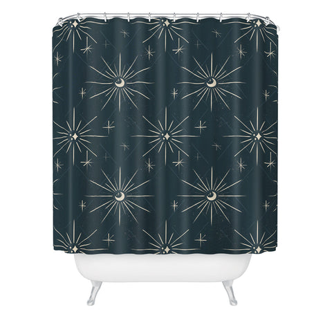 Little Om Pattern Little Moon navy Shower Curtain