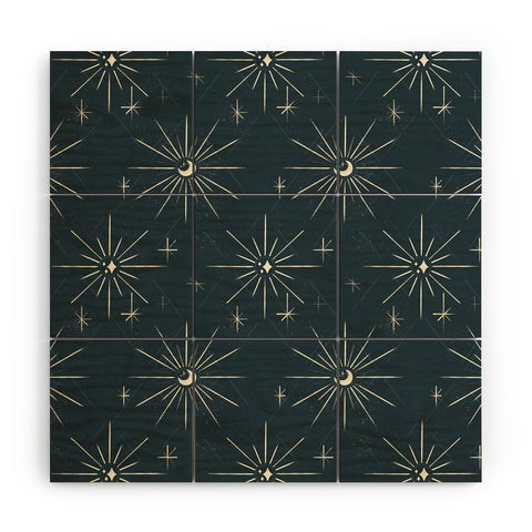 Little Om Pattern Little Moon navy Wood Wall Mural