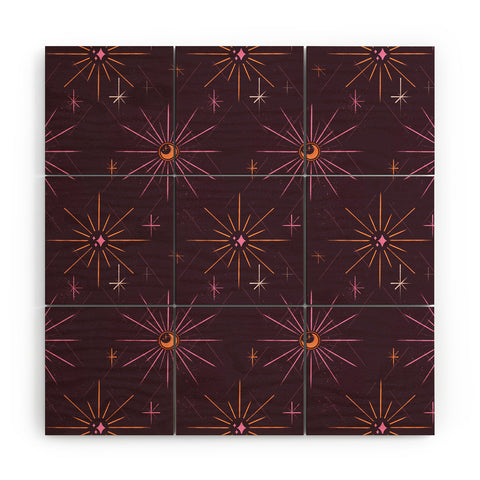 Little Om Pattern Little Moon plum Wood Wall Mural