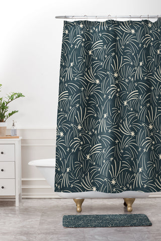 Little Om Pattern Shooting Stars blue Shower Curtain And Mat