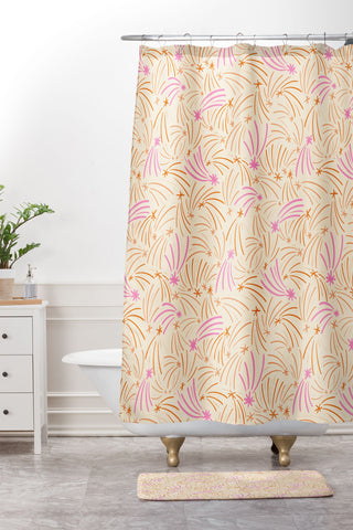 Little Om Pattern Shooting Stars cream Shower Curtain And Mat