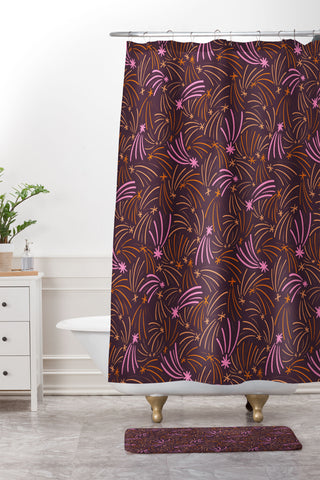 Little Om Pattern Shooting Stars plum Shower Curtain And Mat