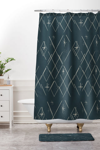 Little Om Starry Web navy Shower Curtain And Mat