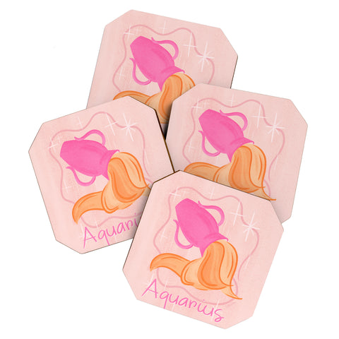 Little Om Zodiac Sign Aquarius Coaster Set