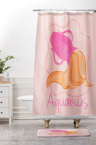 Little Om Zodiac Sign Aquarius Shower Curtain And Mat
