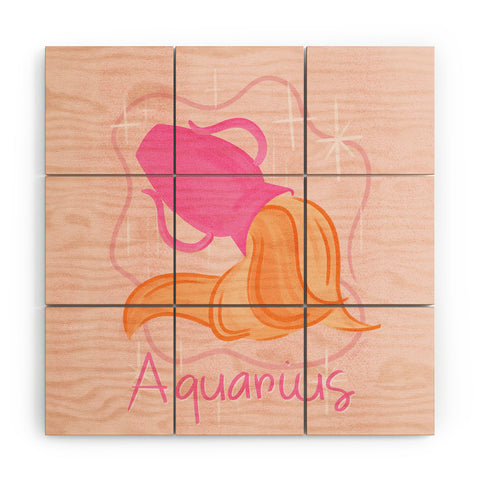 Little Om Zodiac Sign Aquarius Wood Wall Mural