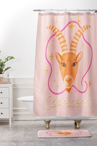 Little Om Zodiac Sign Capricorn Shower Curtain And Mat