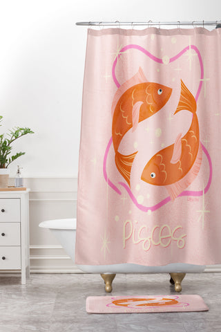 Little Om Zodiac Sign Pisces Shower Curtain And Mat