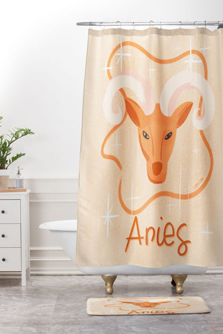 Little Om Zodiac Signs Aries Shower Curtain And Mat