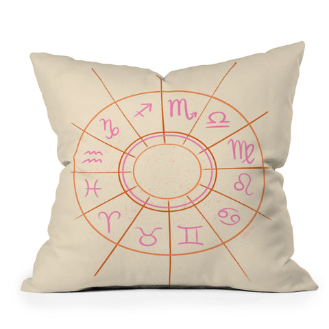 Little Om Zodiac Signs cream Throw Pillow