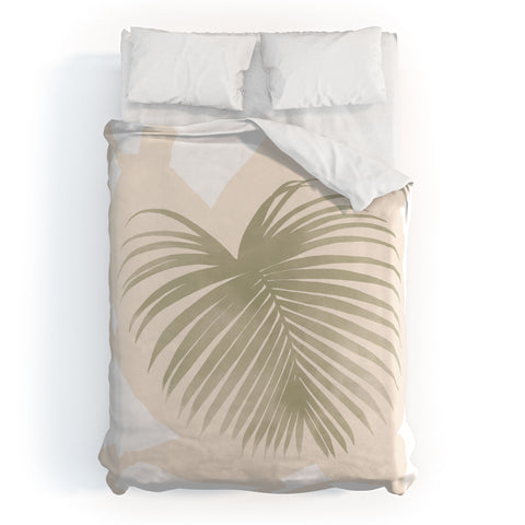 Lola Terracota Palm leaf with abstract handmade shapes Duvet Cover