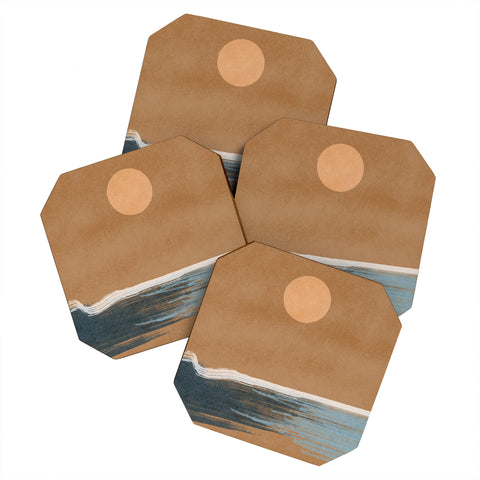 Lola Terracota Sunset with minimal shapes on kraft paper Coaster Set