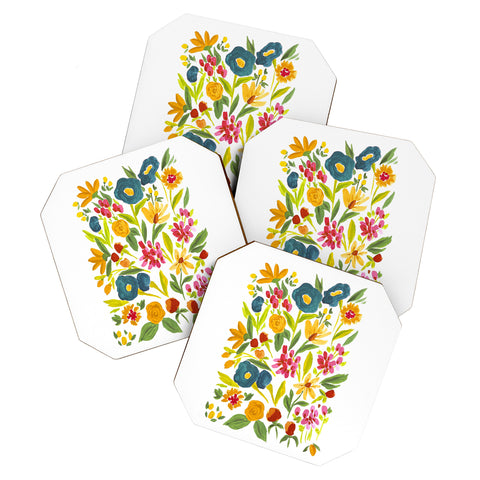 LouBruzzoni Artsy colorful wildflowers Coaster Set