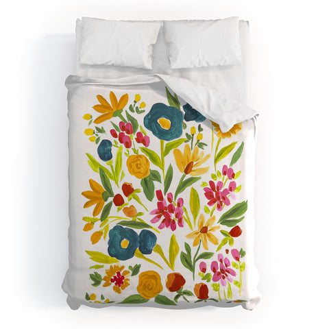 LouBruzzoni Artsy colorful wildflowers Duvet Cover