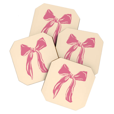LouBruzzoni Big Pink Ribbon Coaster Set