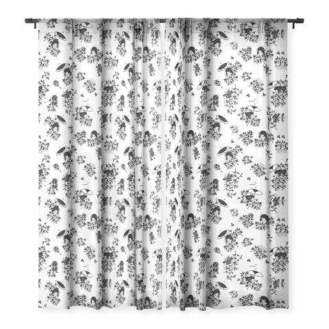 LouBruzzoni Black and white oriental pattern Sheer Window Curtain