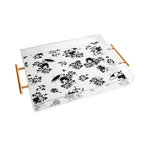 LouBruzzoni Black and white oriental pattern Acrylic Tray