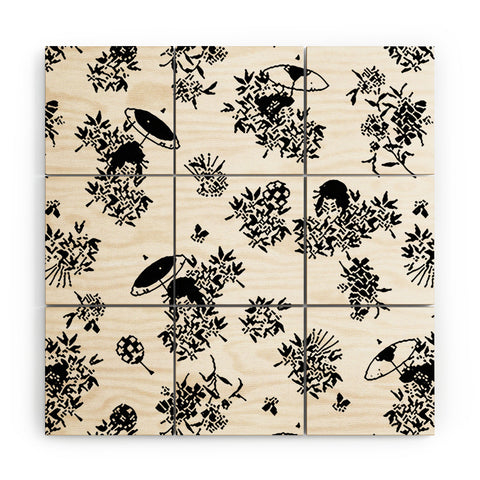 LouBruzzoni Black and white oriental pattern Wood Wall Mural