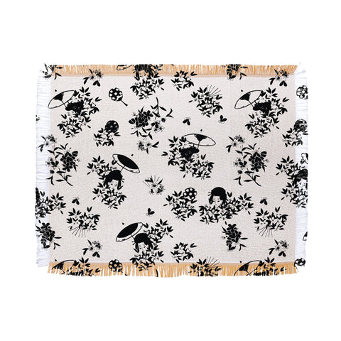 LouBruzzoni Black and white oriental pattern Throw Blanket