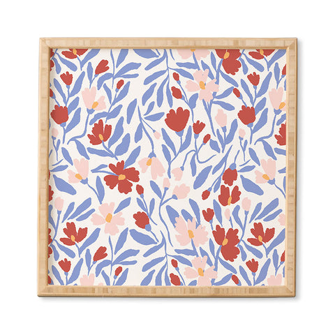 LouBruzzoni Blue and Orange vibrant bold flowers Framed Wall Art
