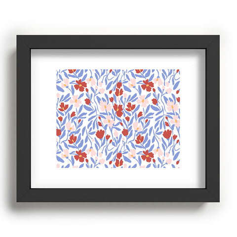 LouBruzzoni Blue and Orange vibrant bold flowers Recessed Framing Rectangle