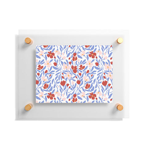 LouBruzzoni Blue and Orange vibrant bold flowers Floating Acrylic Print